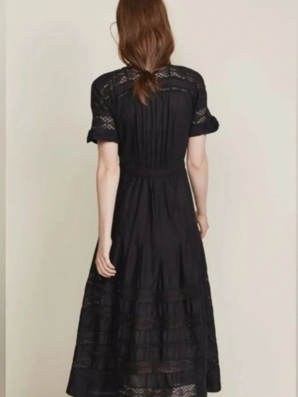 Loveshackfancy Cotton Edie Crochet Maxi Midi Lace Dress Black Small - Picture 4 of 16